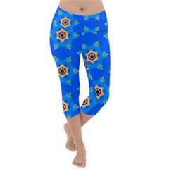 Pattern Backgrounds Blue Star Lightweight Velour Capri Yoga Leggings by HermanTelo