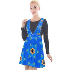Pattern Backgrounds Blue Star Plunge Pinafore Velour Dress