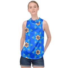 Pattern Backgrounds Blue Star High Neck Satin Top by HermanTelo