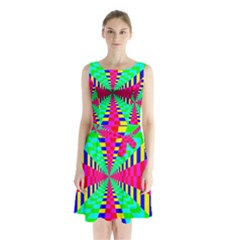 Maze Rainbow Vortex Sleeveless Waist Tie Chiffon Dress