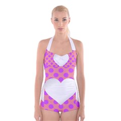 Love Heart Valentine Boyleg Halter Swimsuit 