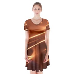 Light Rays Aurora Short Sleeve V-neck Flare Dress by HermanTelo