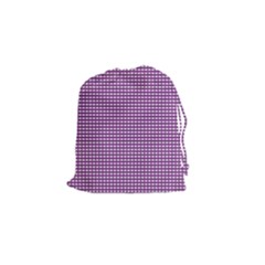 Gingham Plaid Fabric Pattern Purple Drawstring Pouch (small)