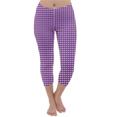Gingham Plaid Fabric Pattern Purple Capri Winter Leggings 