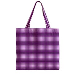 Gingham Plaid Fabric Pattern Purple Zipper Grocery Tote Bag