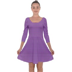 Gingham Plaid Fabric Pattern Purple Quarter Sleeve Skater Dress