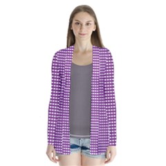 Gingham Plaid Fabric Pattern Purple Drape Collar Cardigan by HermanTelo