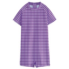 Gingham Plaid Fabric Pattern Purple Kids  Boyleg Half Suit Swimwear by HermanTelo