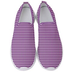 Gingham Plaid Fabric Pattern Purple Men s Slip On Sneakers