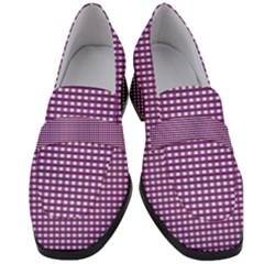 Gingham Plaid Fabric Pattern Purple Women s Chunky Heel Loafers by HermanTelo