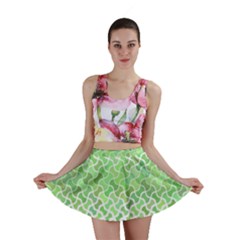 Green Pattern Curved Puzzle Mini Skirt