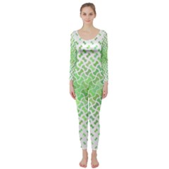 Green Pattern Curved Puzzle Long Sleeve Catsuit