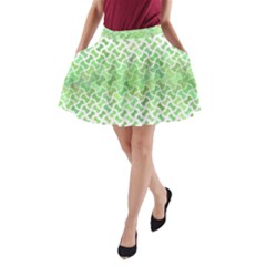 Green Pattern Curved Puzzle A-line Pocket Skirt