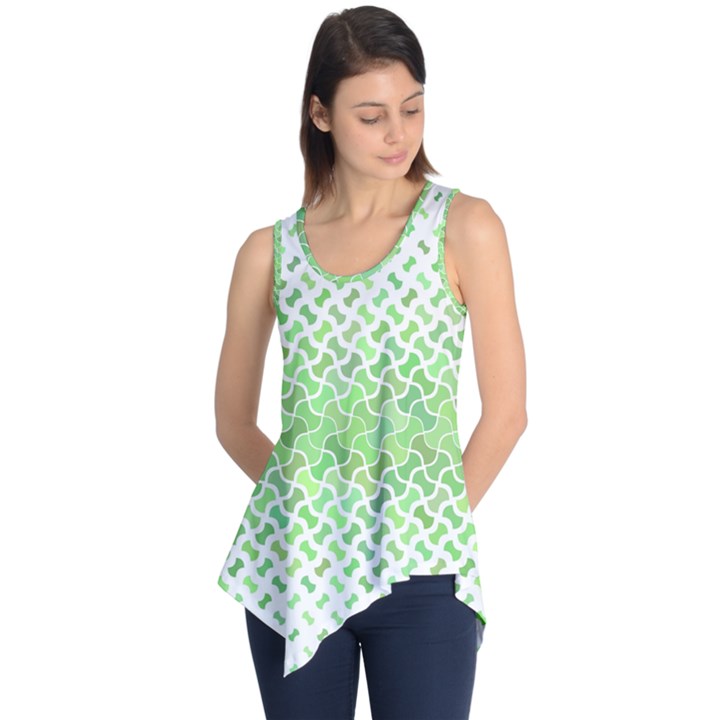 Green Pattern Curved Puzzle Sleeveless Tunic