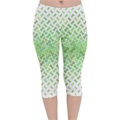 Green Pattern Curved Puzzle Velvet Capri Leggings 