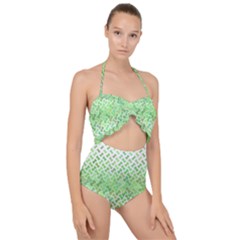 Green Pattern Curved Puzzle Scallop Top Cut Out Swimsuit