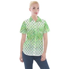 Green Pattern Curved Puzzle Women s Short Sleeve Pocket Shirt