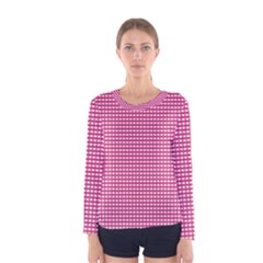 Gingham Plaid Fabric Pattern Pink Women s Long Sleeve Tee