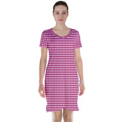Gingham Plaid Fabric Pattern Pink Short Sleeve Nightdress