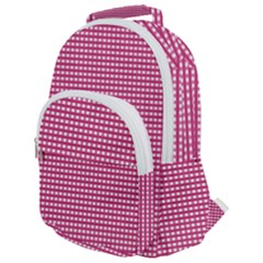 Gingham Plaid Fabric Pattern Pink Rounded Multi Pocket Backpack