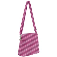 Gingham Plaid Fabric Pattern Pink Zipper Messenger Bag