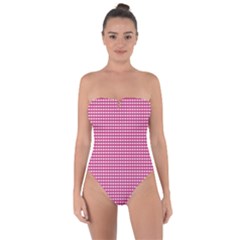 Gingham Plaid Fabric Pattern Pink Tie Back One Piece Swimsuit