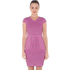 Gingham Plaid Fabric Pattern Pink Capsleeve Drawstring Dress  by HermanTelo