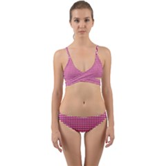 Gingham Plaid Fabric Pattern Pink Wrap Around Bikini Set by HermanTelo