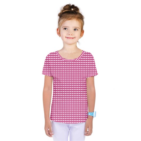 Gingham Plaid Fabric Pattern Pink Kids  One Piece Tee by HermanTelo