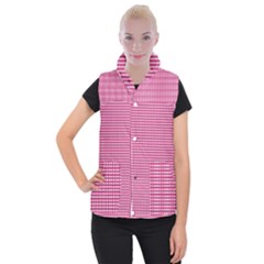 Gingham Plaid Fabric Pattern Pink Women s Button Up Vest by HermanTelo