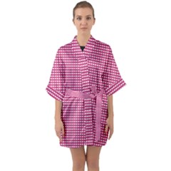 Gingham Plaid Fabric Pattern Pink Quarter Sleeve Kimono Robe