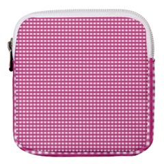 Gingham Plaid Fabric Pattern Pink Mini Square Pouch