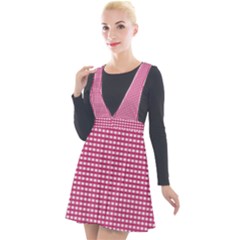 Gingham Plaid Fabric Pattern Pink Plunge Pinafore Velour Dress