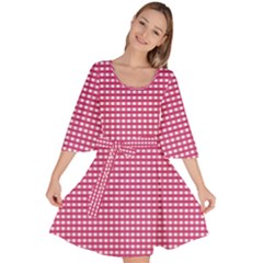 Gingham Plaid Fabric Pattern Pink Velour Kimono Dress