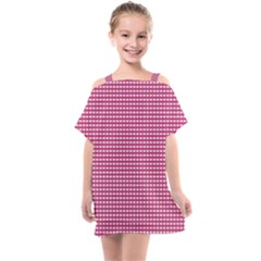 Gingham Plaid Fabric Pattern Pink Kids  One Piece Chiffon Dress by HermanTelo