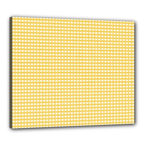 Gingham Plaid Fabric Pattern Yellow Canvas 24  X 20  (stretched) by HermanTelo