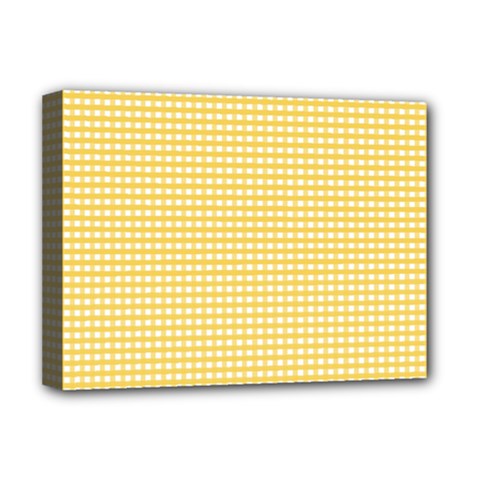 Gingham Plaid Fabric Pattern Yellow Deluxe Canvas 16  X 12  (stretched)  by HermanTelo