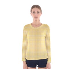 Gingham Plaid Fabric Pattern Yellow Women s Long Sleeve Tee