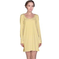 Gingham Plaid Fabric Pattern Yellow Long Sleeve Nightdress