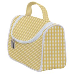 Gingham Plaid Fabric Pattern Yellow Satchel Handbag by HermanTelo
