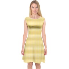 Gingham Plaid Fabric Pattern Yellow Capsleeve Midi Dress by HermanTelo