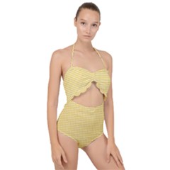 Gingham Plaid Fabric Pattern Yellow Scallop Top Cut Out Swimsuit