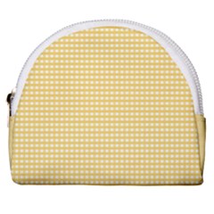Gingham Plaid Fabric Pattern Yellow Horseshoe Style Canvas Pouch by HermanTelo