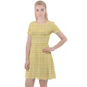 Gingham Plaid Fabric Pattern Yellow Cap Sleeve Velour Dress  View1