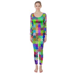 Jigsaw Puzzle Background Chromatic Long Sleeve Catsuit