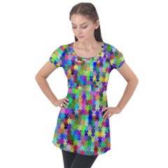 Jigsaw Puzzle Background Chromatic Puff Sleeve Tunic Top by HermanTelo