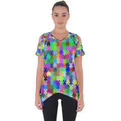 Jigsaw Puzzle Background Chromatic Cut Out Side Drop Tee by HermanTelo