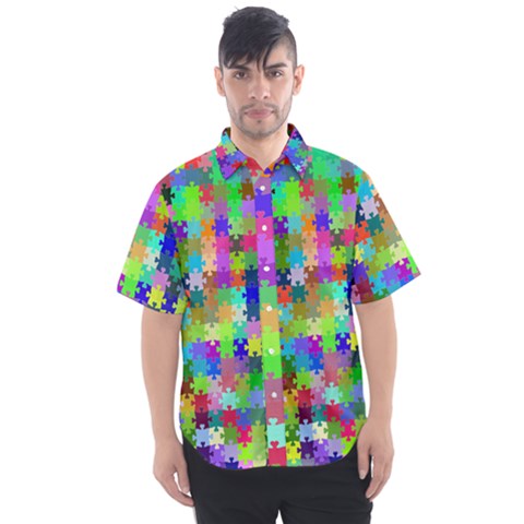 Jigsaw Puzzle Background Chromatic Men s Short Sleeve Shirt by HermanTelo