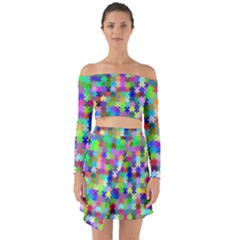 Jigsaw Puzzle Background Chromatic Off Shoulder Top With Skirt Set