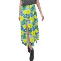 Narcissus Yellow Flowers Winter Velour Split Maxi Skirt